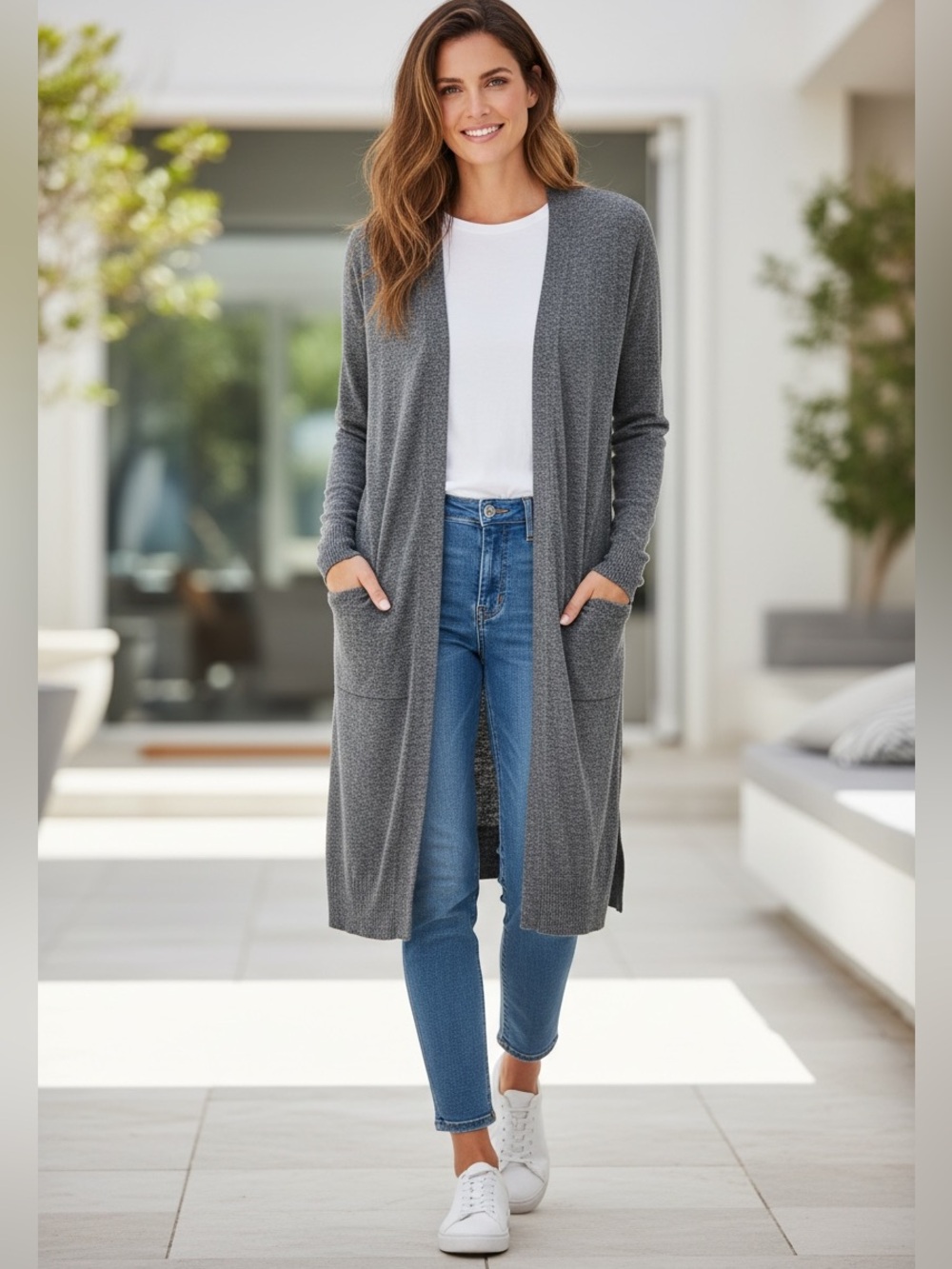 LOFT Open Front Long Line Knit Cardigan (N-1)